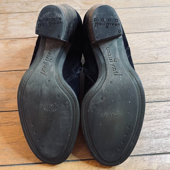 Paul Green Delgado Size 7.5 Booties Black Suede Side Zippers Stacked Heels - Picture 7 of 11